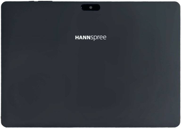 Retro di un tablet del marchio 'HANNspree' in colore nero.