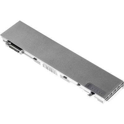Batteria sostitutiva per laptop di forma rettangolare, color antracite, con connettori visibili sul lato.