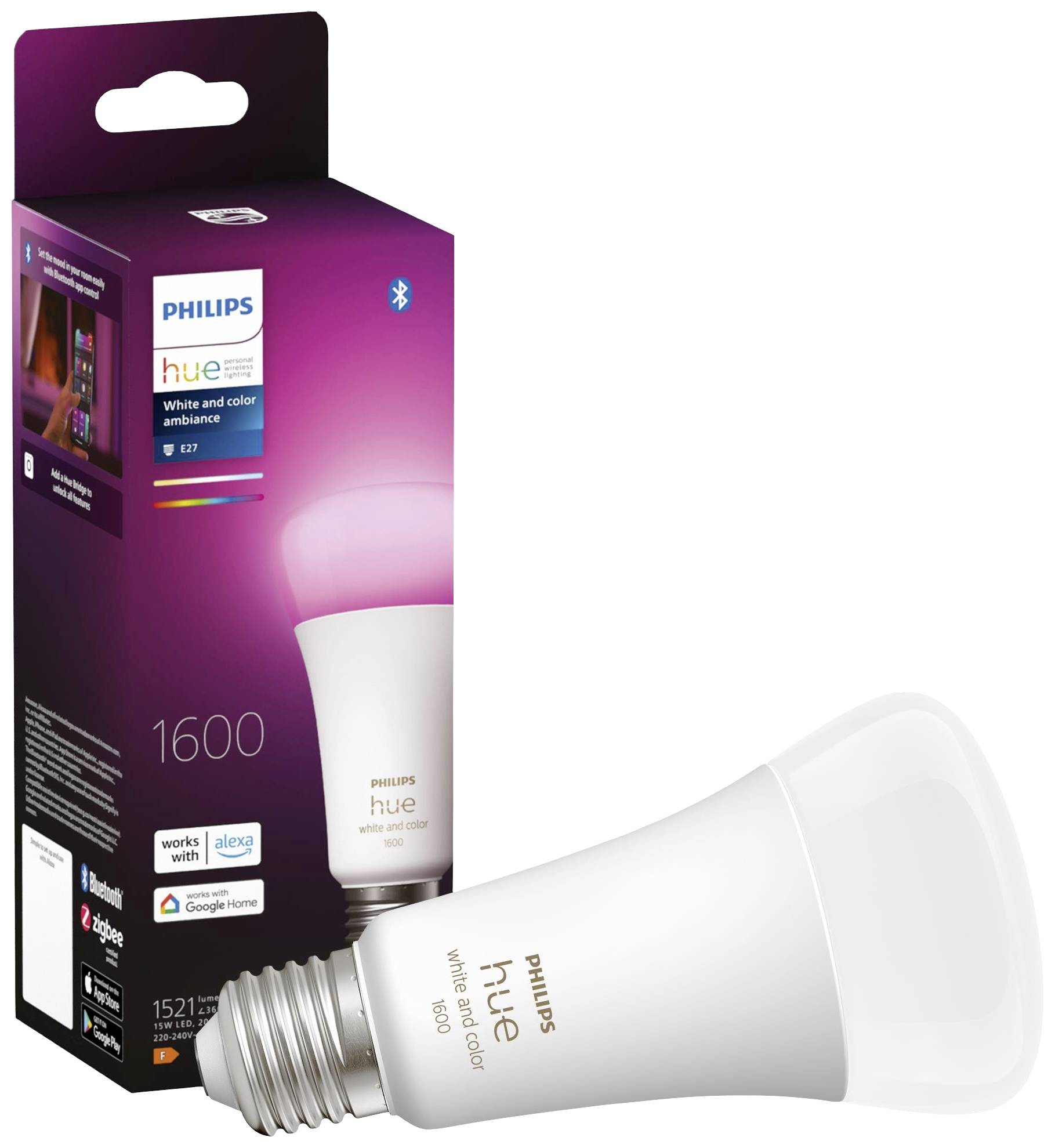 Philips Lighting Hue Lampadina LED 871951428815700 ERP: F (A - G) Hue White  / Col. Amb. E27 Einzelpack 1100lm 100W ERP