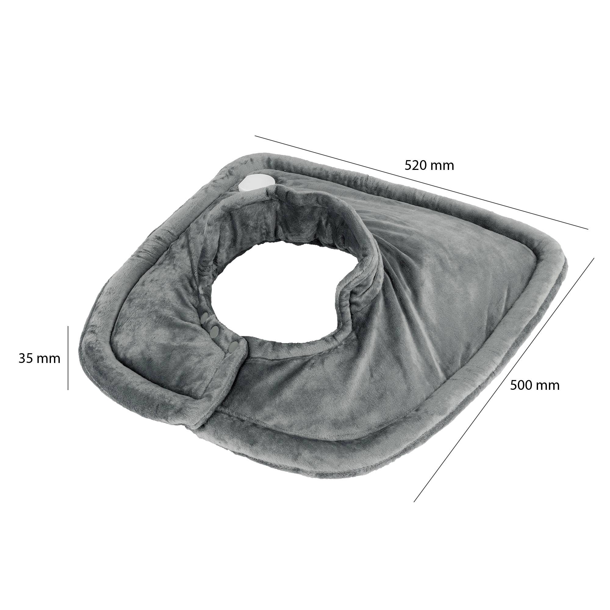 Amaca da collo imbottita grigia con dimensioni 520 mm x 500 mm x 35 mm, adatta a molteplici utilizzi.