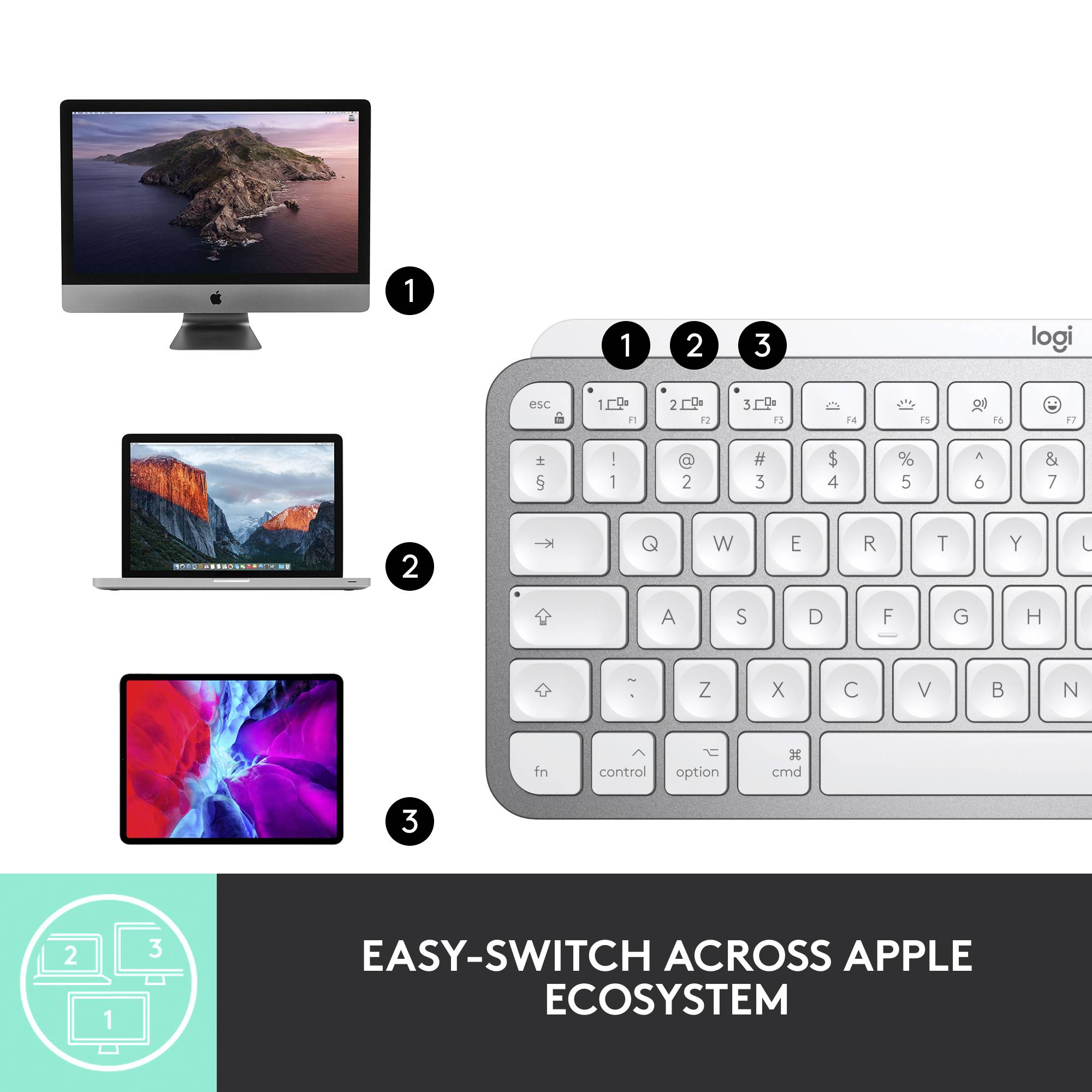 Logitech Logitech MX Keys Mini for Mac - Tastatur - hinterleuchtet Bluetooth® Tastiera Tedesco, QWERTZ Multicolore-11
