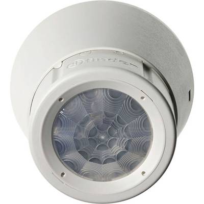 Un sensore di movimento bianco con copertura della lente a linea. Adatto per il rilevamento del movimento in ambienti interni.
