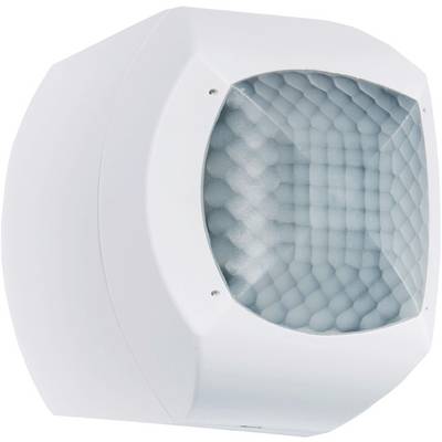 Una scatola sensore bianca con una piastra frontale trasparente e strutturata, che può essere montata a parete o a soffitto.