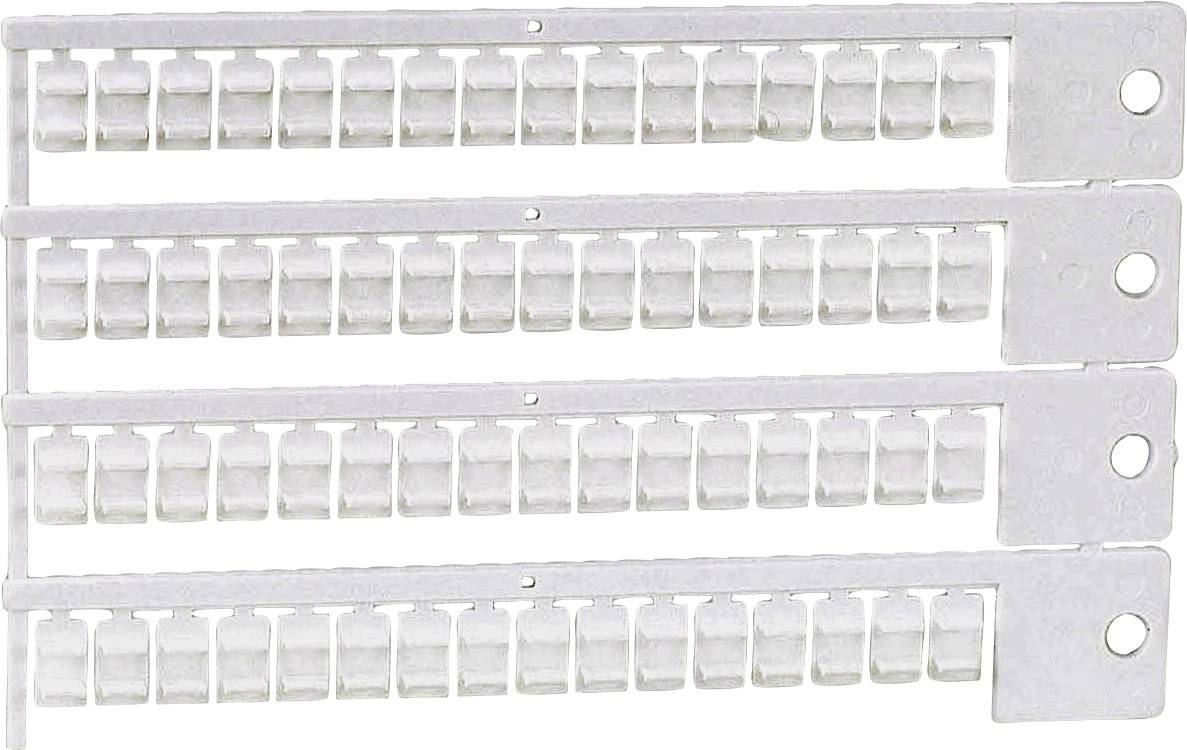 Quattro file di morsetti bianchi in plastica per applicazioni elettriche, disposti in strisce parallele, con aperture per connessioni di cavi.