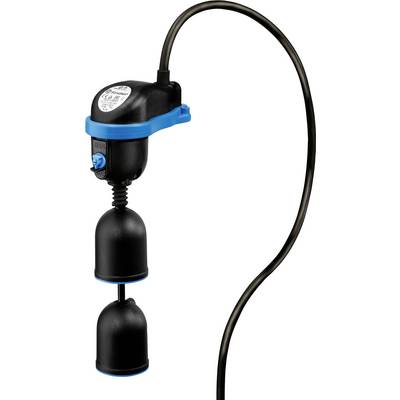Interruttore a galleggiante per il controllo del livello dell'acqua con due galleggianti neri e un involucro dell'interruttore blu.