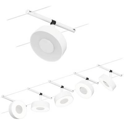 Luci a soffitto LED bianche montate su una guida in fila. Design moderno, ideale per l'illuminazione di ampi spazi.