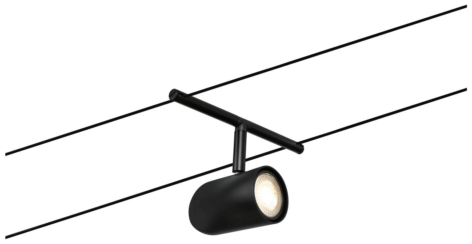 Faretto nero su binario elettrificato, ideale per un'illuminazione mirata in ambienti interni moderni.