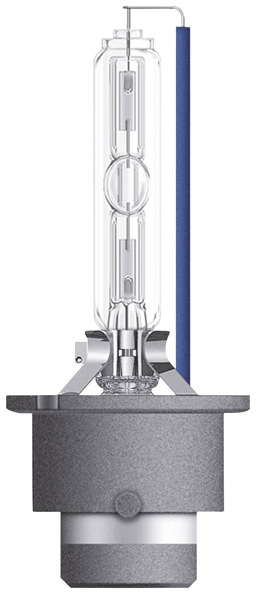 'Lampada a scarica di xenon con ampolla cilindrica in vetro e parte metallica sottostante.'