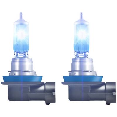 Due lampade alogene blu affiancate, ciascuna con un fascio luminoso intenso. Adatte per fari di veicoli.