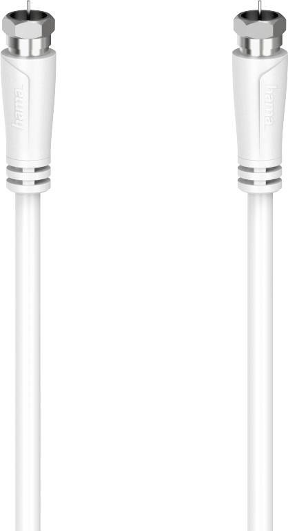 Cavo coassiale bianco con due connettori. Utilizzato per la trasmissione di segnali audio e video, comunemente impiegato nelle connessioni televisive.