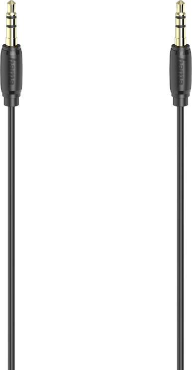 Un cavo audio nero con connettori jack da 3,5 mm dorati su entrambe le estremità.