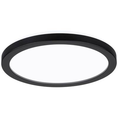 Plafoniera rotonda nera dal design semplice e moderno; sorgente luminosa non visibile.