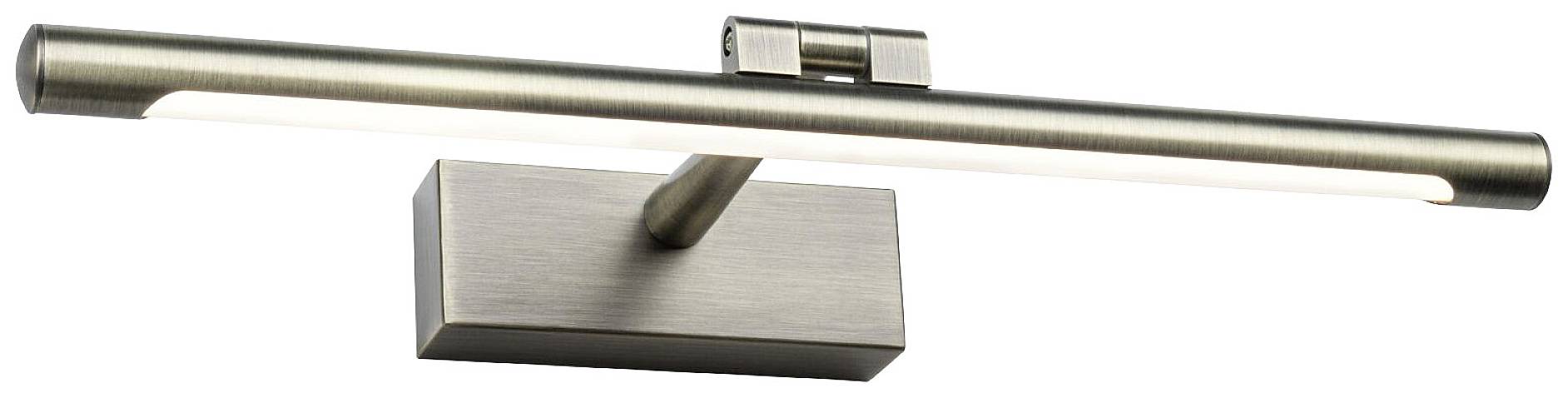 Applique a LED argentata con supporto a parete rettangolare, che si distingue per un design moderno e snello.