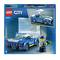 Set LEGO City 60312: Auto della polizia con minifigura in primo piano, lampeggiante e sirena. Include auto della polizia, figura di poliziotto e accessori.