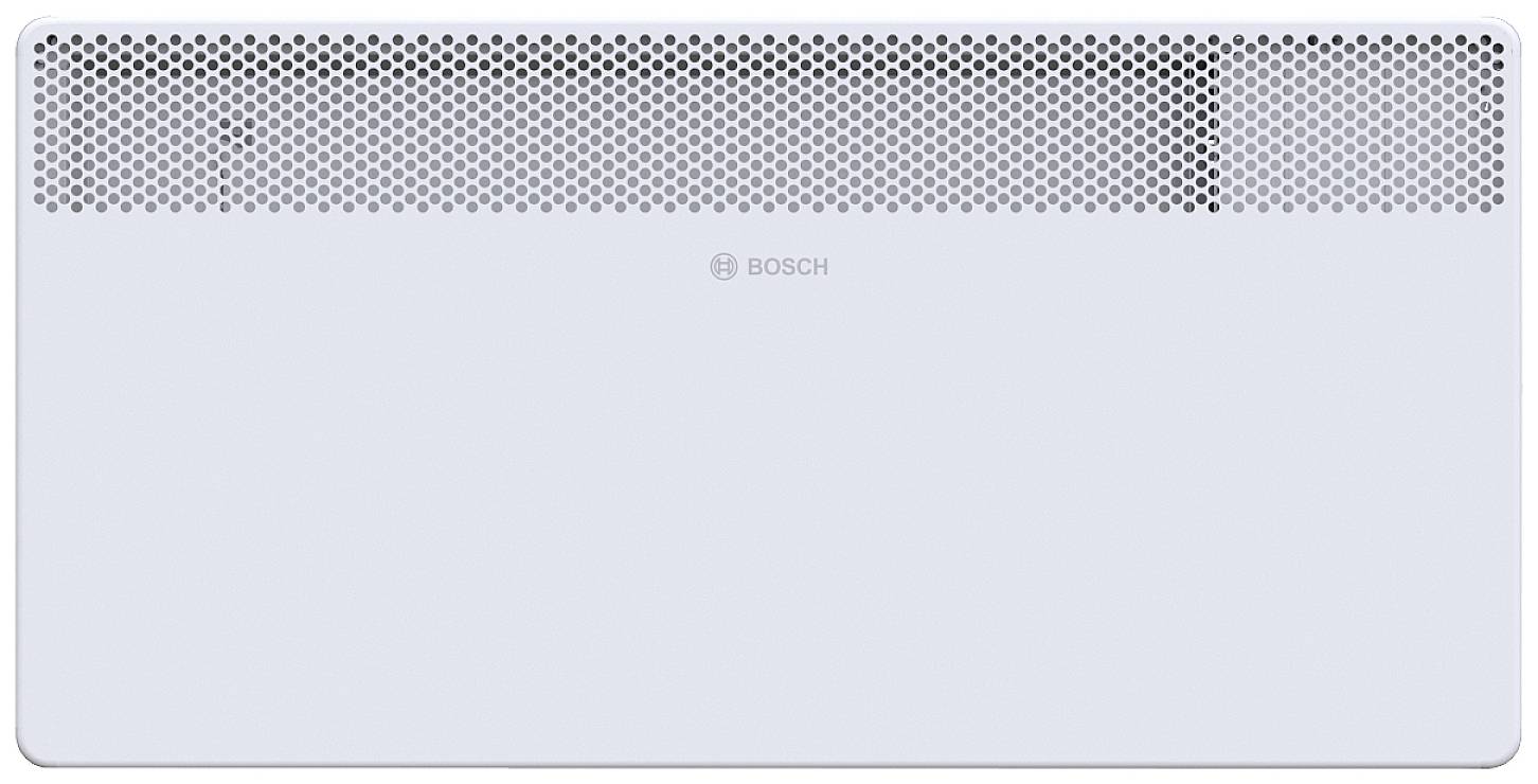 Un radiatore rettangolare bianco con una griglia sulla parte superiore. Il marchio 'Bosch' è visibile al centro.