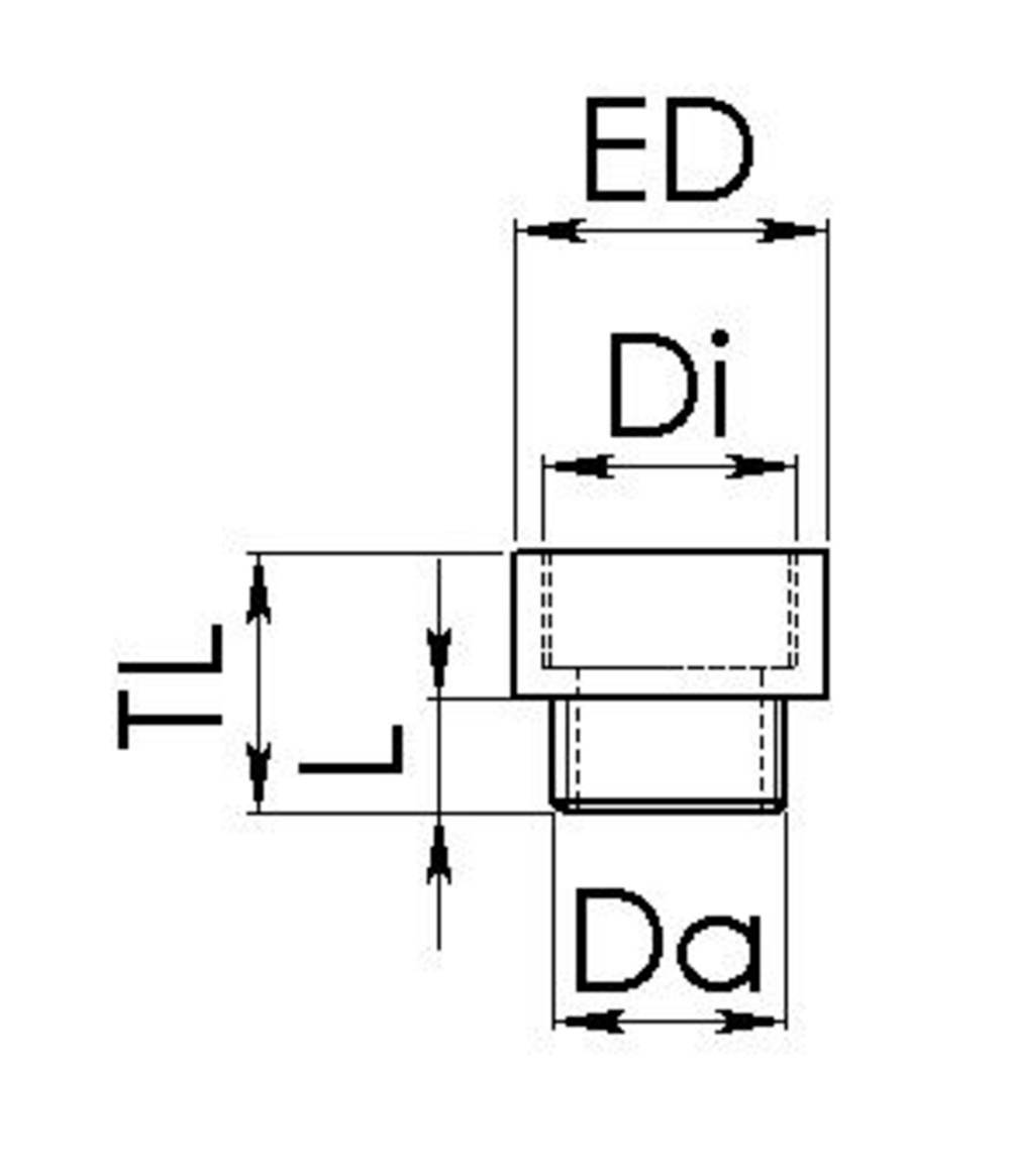 Disegno tecnico con dimensioni di un collegamento cilindrico: ED (diametro esterno), Di (diametro interno), Da (diametro raccordo), TL (lunghezza raccordo).