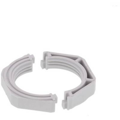 Un pezzo grigio in plastica semi-circolare con un design a nervature, probabilmente parte di un sistema meccanico o tecnico più ampio.