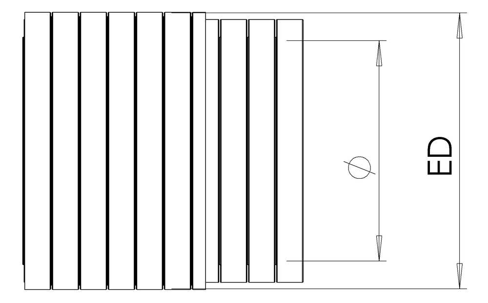 Disegno tecnico di un componente cilindrico con più linee orizzontali; a destra indicazione di misura 'ED'.