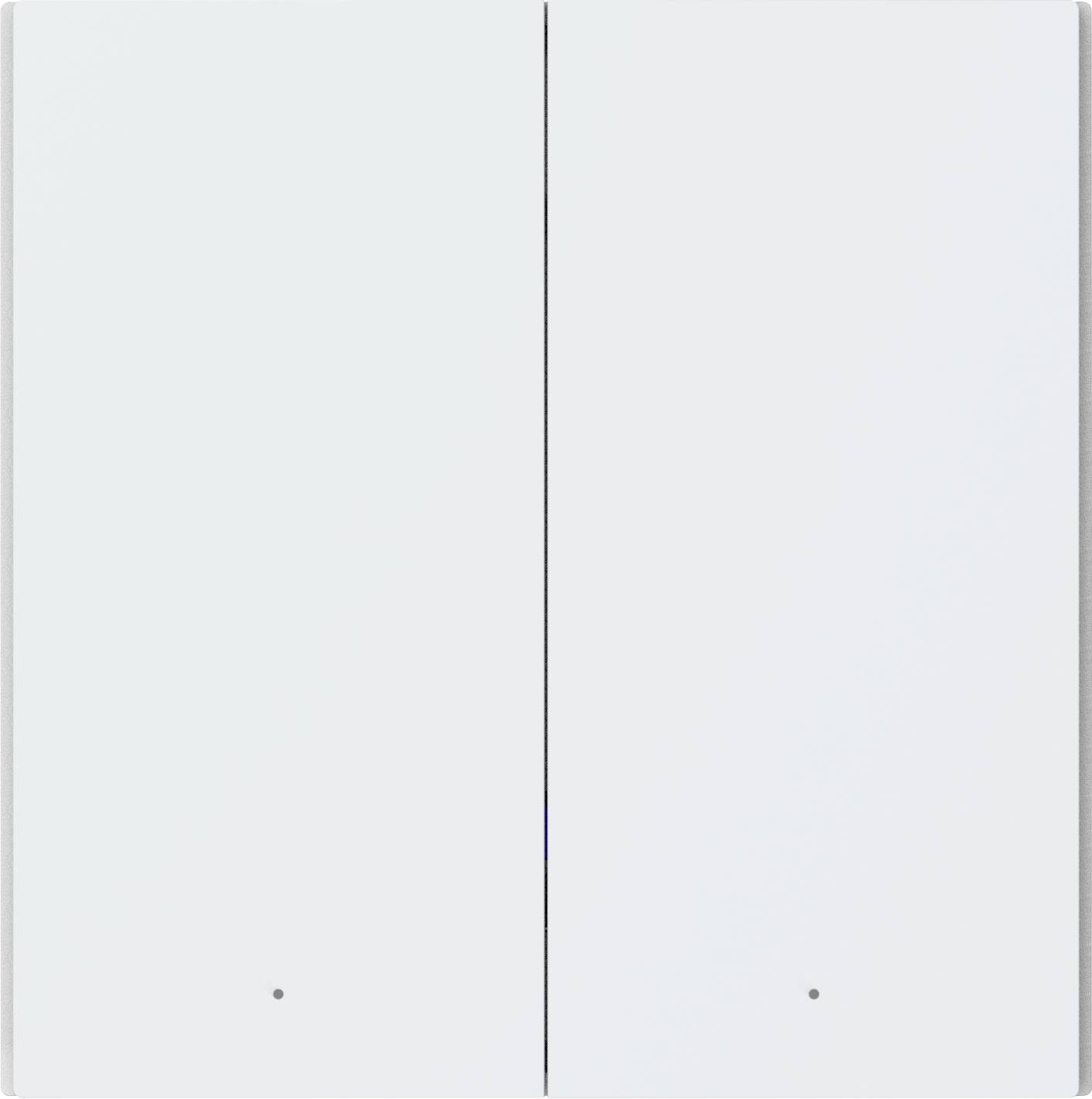 Un'immagine semplice e minimalista di una superficie o porta a muro bianca a due ante, simmetricamente divisa.