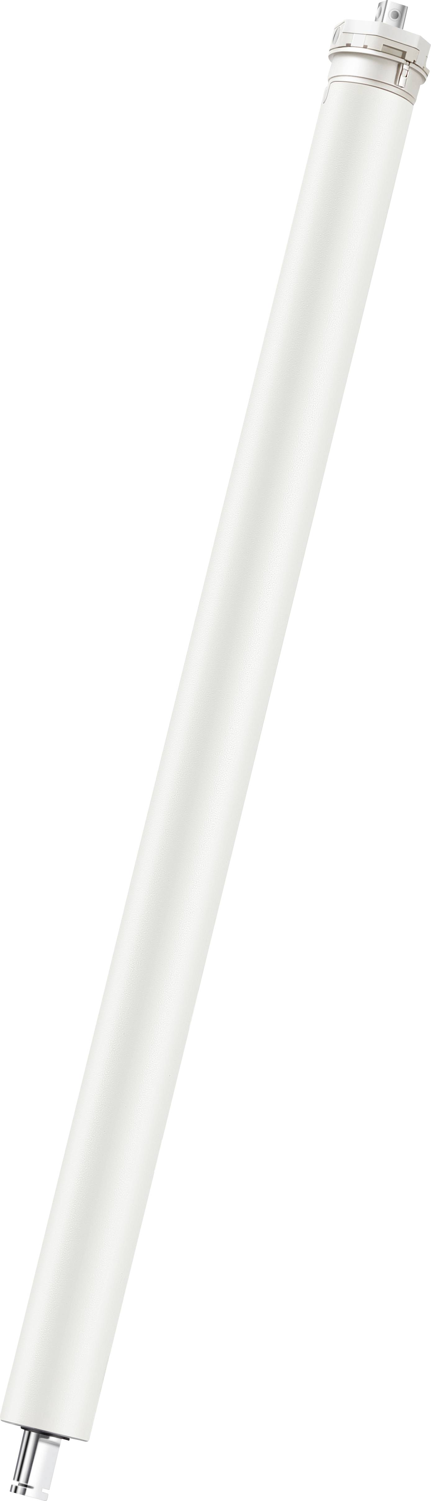 Tubo fluorescente bianco con pin metallici su un'estremità.