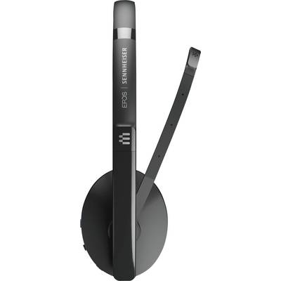 Cuffie nere, monoauricolari, con braccio del microfono regolabile, con il logo del marchio 'EPOS Sennheiser' sull'archetto.