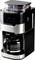 Macchina da caffè moderna con contenitore dei chicchi integrato in alto, display digitale e caraffa in vetro sottostante. Ha un design nero e argento.