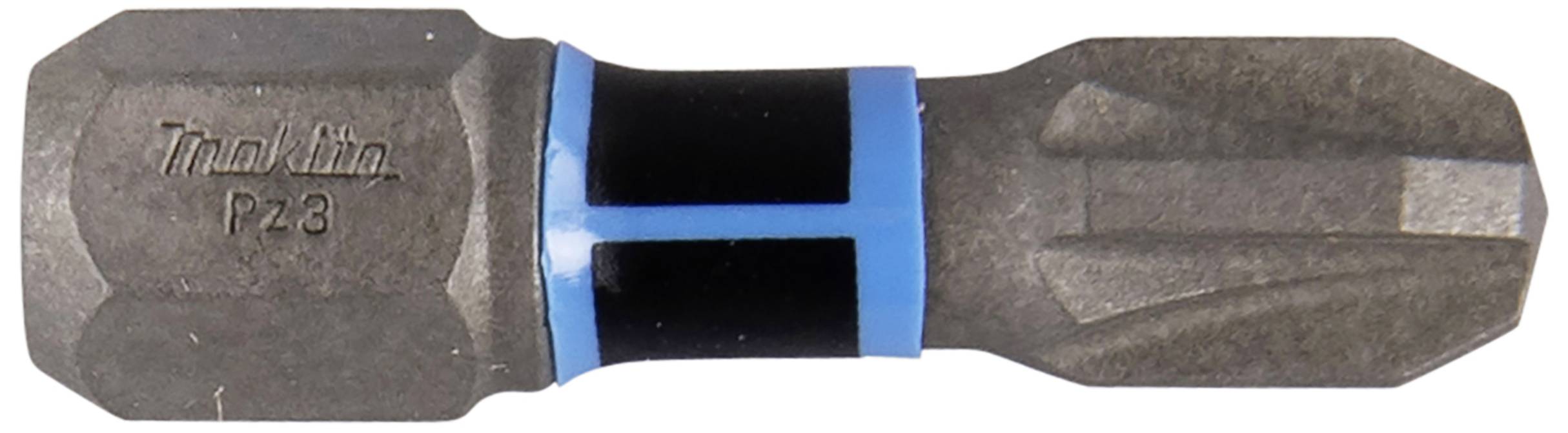 Un inserto per cacciavite con incisione 'Makita PZ-3' e marcature blu. Adatto per viti con testa PZ-3.