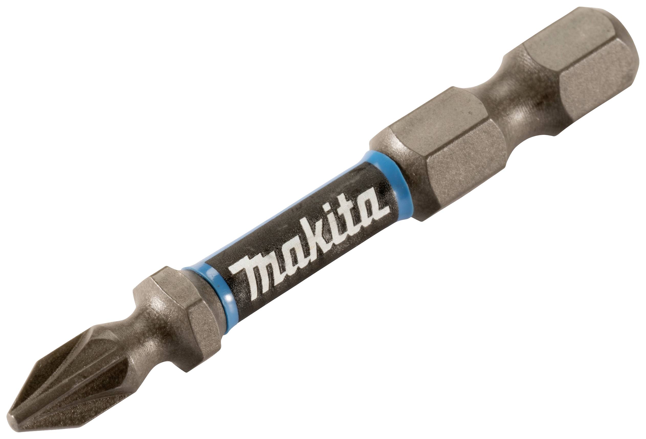 Inserto per cacciavite 'Makita', bicolore con linea blu, adatto per utensili elettrici, forma cilindrica con testa Phillips.