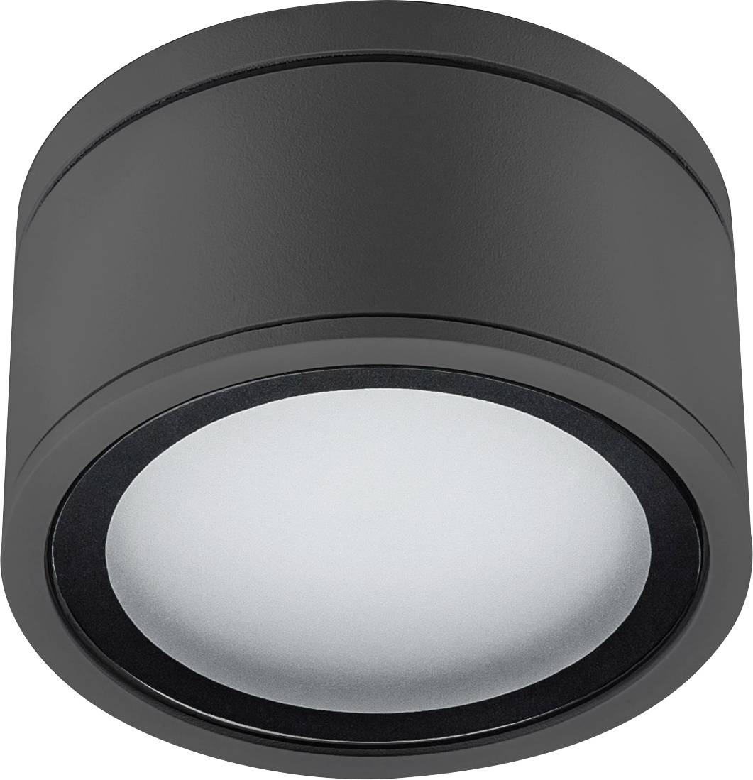 Moderno apparecchio di illuminazione da parete cilindrico grigio scuro con scatola di montaggio rettangolare, mostrato su sfondo bianco.