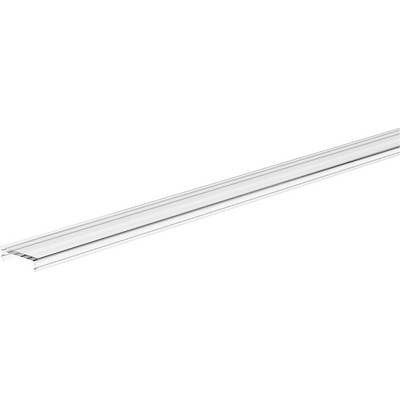 Striscia di plastica trasparente a forma di canale triangolare stretto, mostrata in diagonale su sfondo bianco.