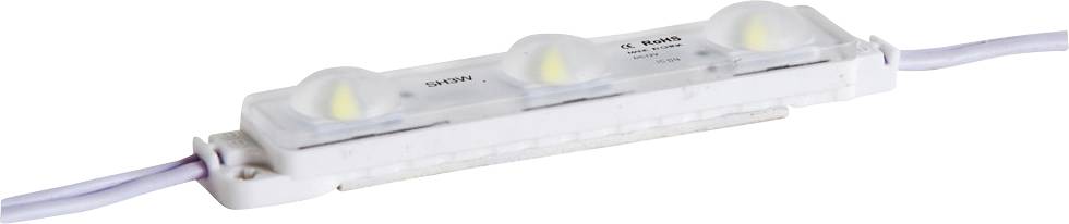 Modulo luce bianca a 4 LED con cavi su entrambi i lati, mostrato su uno sfondo neutro.