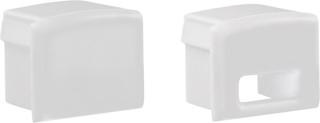 Due viste di un coprilatc in plastica bianca con aggancio o coperchio a clip, mostrato solido a sinistra e con un'apertura rettangolare a destra.