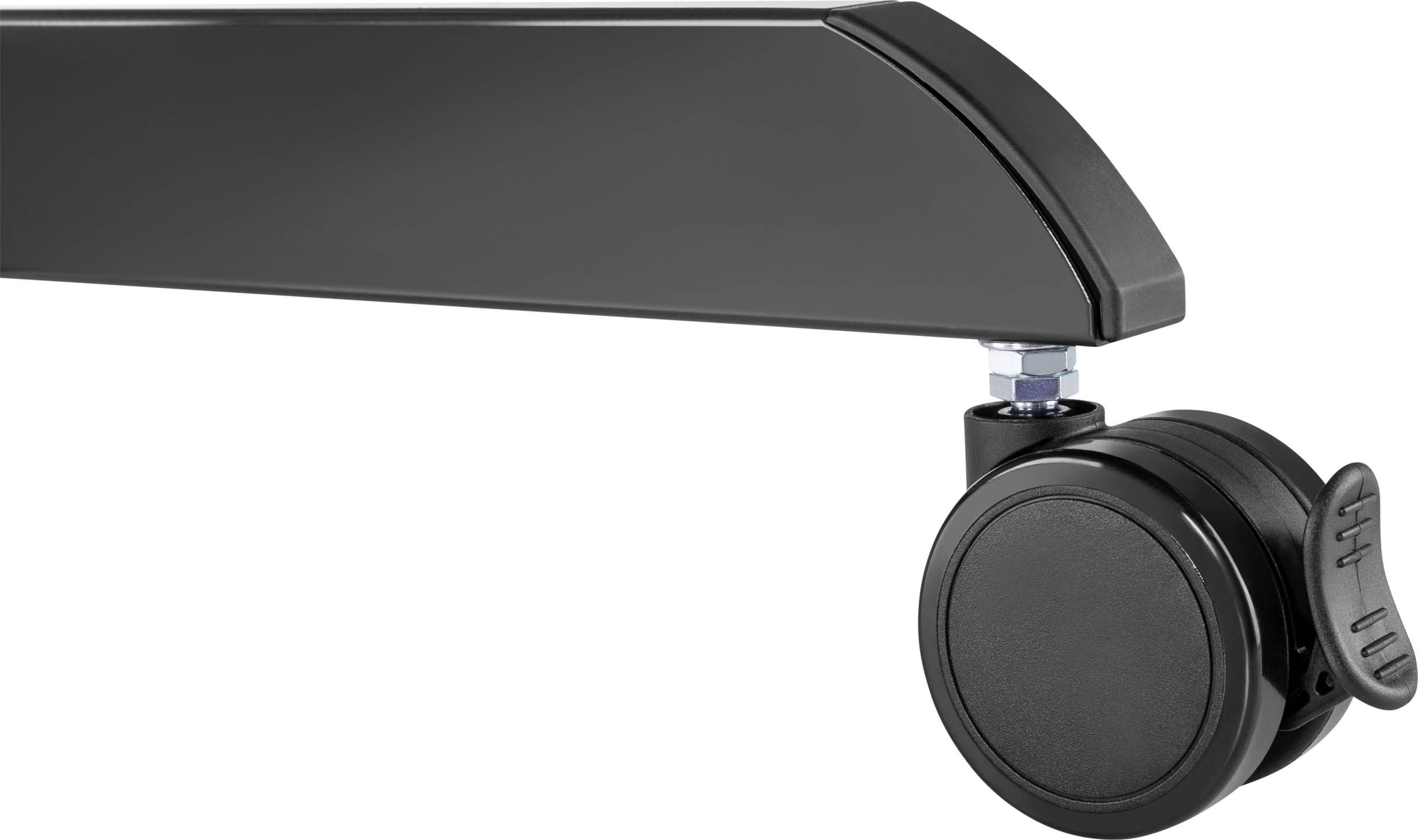 Gamba per tavolo nera con ruota bloccabile, altezza regolabile.