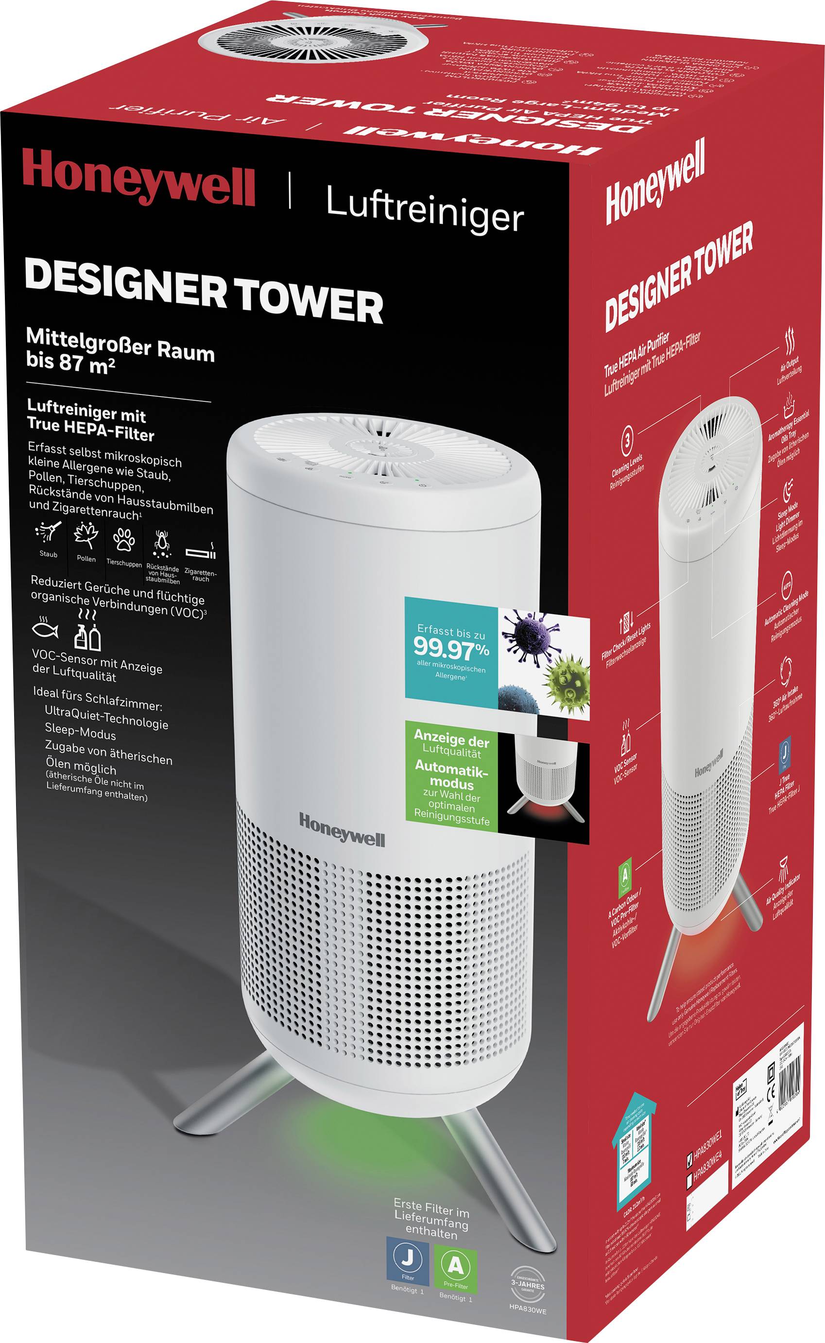 Honeywell HPA830WE4 Designer Series Air Purifier Purificatore 87 m² Bianco-3
