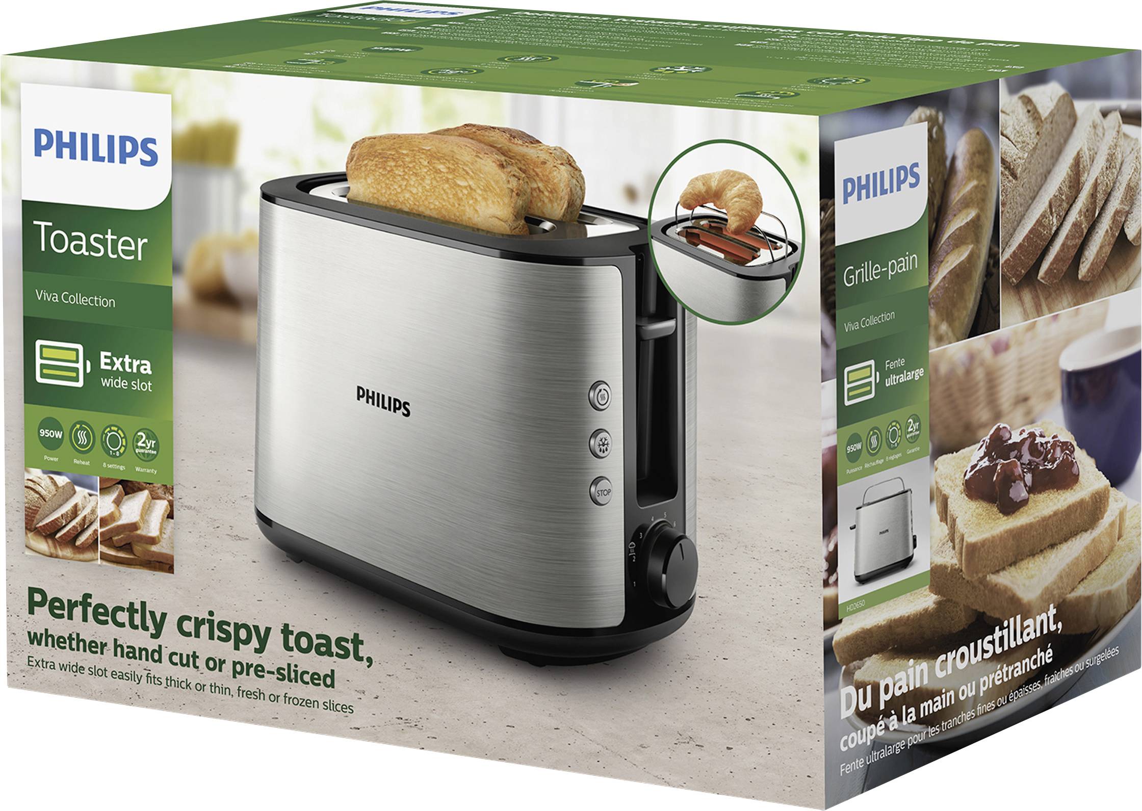 Philips Viva Collection HD2650/90 Tostapane - 2 fette, fessura ampia, metallo-2