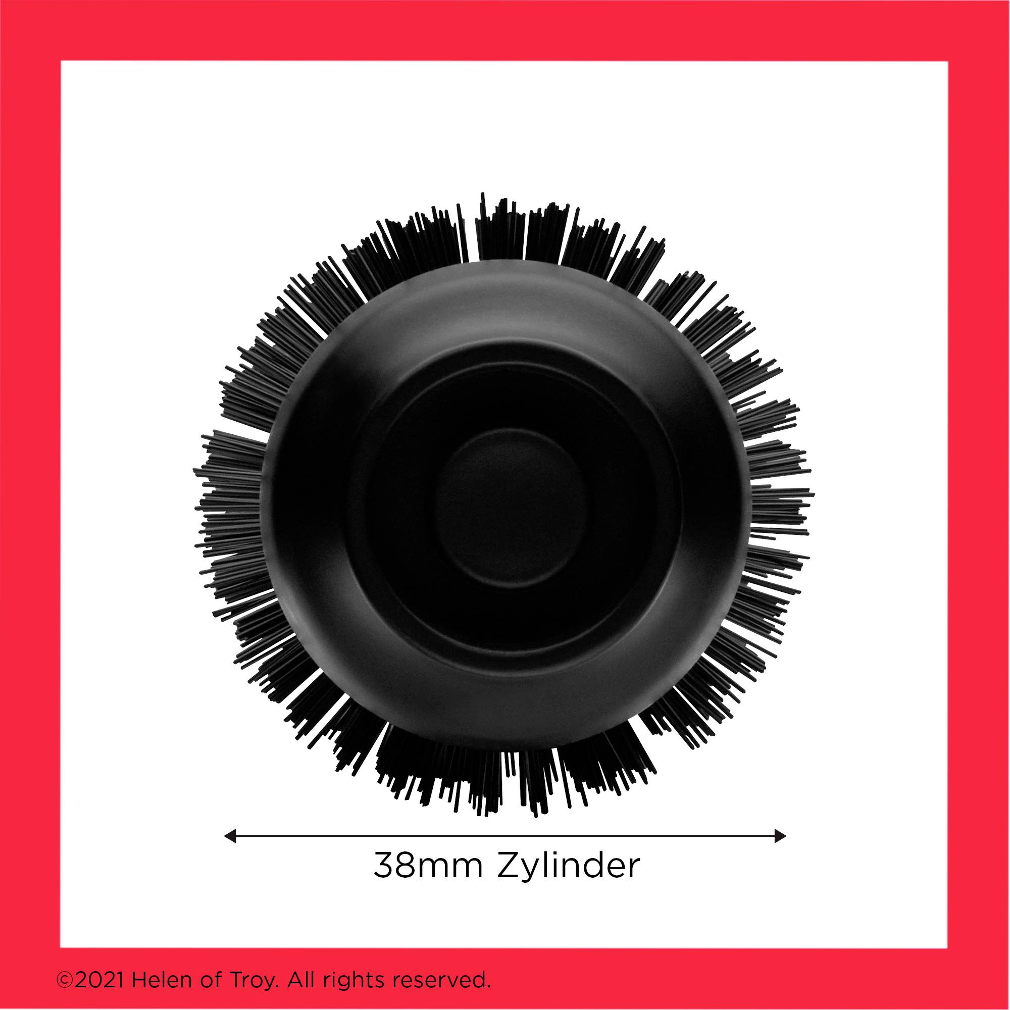 Spazzola rotonda per capelli con setole e cilindro nero, diametro 38 mm.