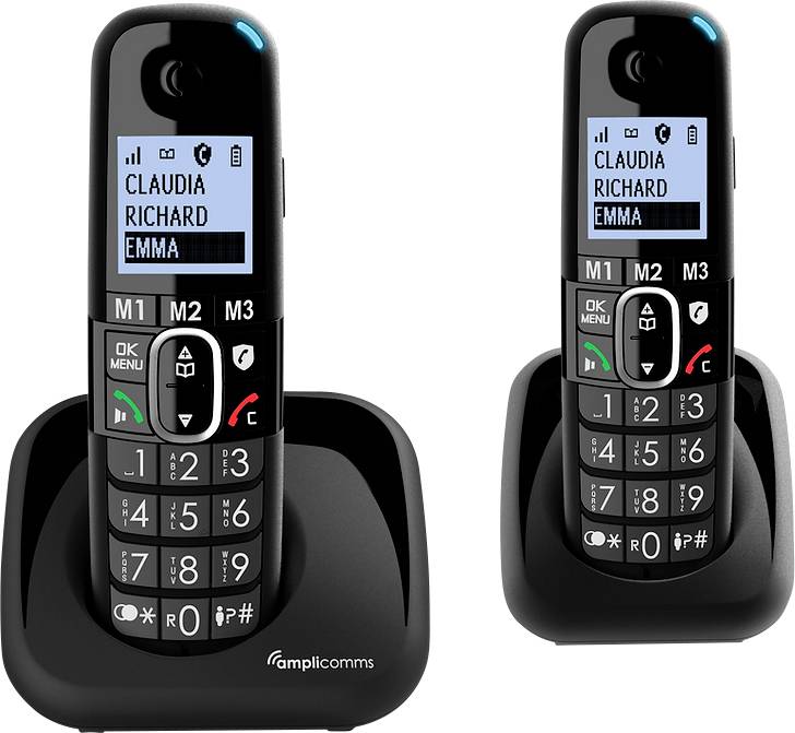 Amplicomms BigTel 1502 Telefono DECT Vivavoce, compatibile con apparecchi acustici, Ripetizione della selezione Display LED Nero