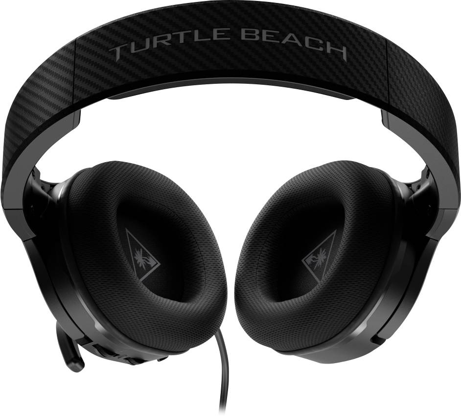 Cuffie Over-Ear nere con la scritta 'Turtle Beach' sull'archetto. Cablate, con padiglioni imbottiti.