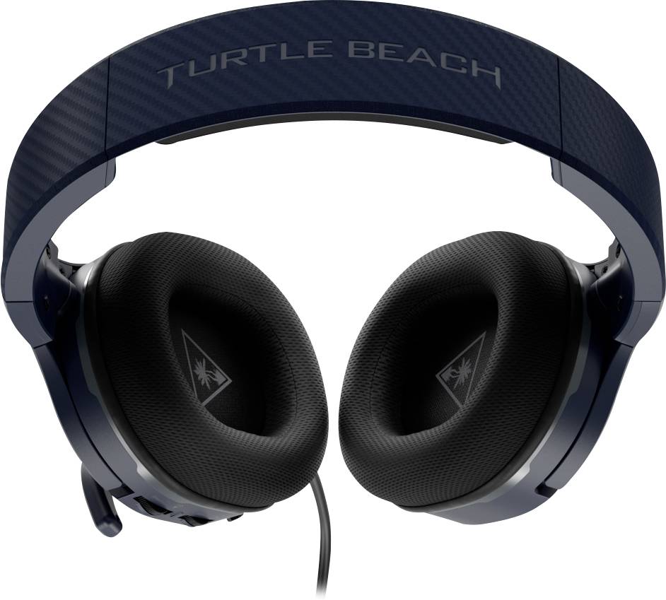 Cuffie da gaming nere con imbottitura e cavo, con il nome del marchio 'Turtle Beach' sulla fascia. Ideali per un audio immersivo.