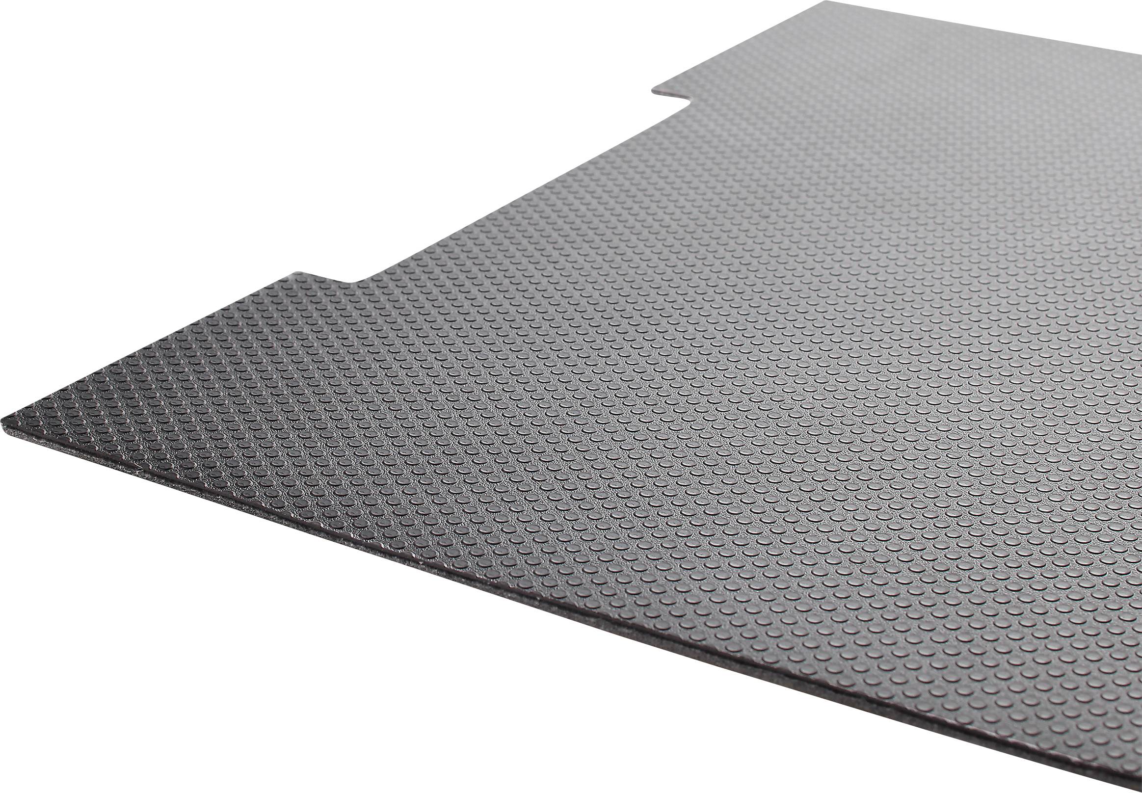 Tappetino nero, strutturato e a motivi, rettangolare, per l'assorbimento acustico e la protezione dei pavimenti, idoneo per attrezzature fitness.