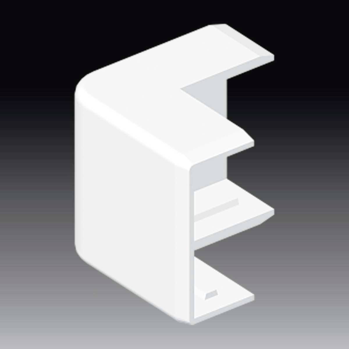 Un angolare di plastica bianco a forma di L davanti a uno sfondo scuro, comunemente utilizzato in edilizia o nell'installazione elettrica.