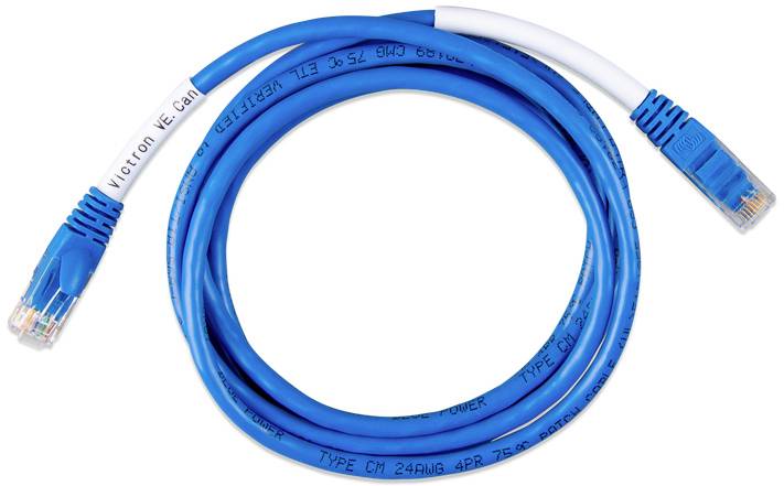 Un cavo di rete Ethernet blu con clip bianche alle estremità, adatto per collegare computer o altri dispositivi di rete.