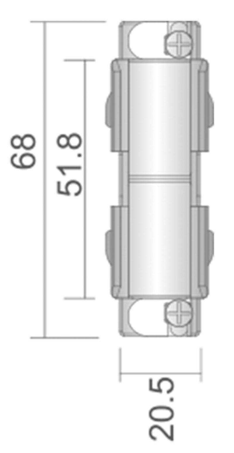 Disegno tecnico di un componente con dimensioni: lunghezza 68 mm, larghezza 20,5 mm, lunghezza centrale 51,8 mm.