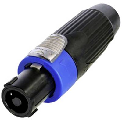 Un connettore audio nero e blu, comunemente utilizzato per attrezzature audio e tecnica scenica.