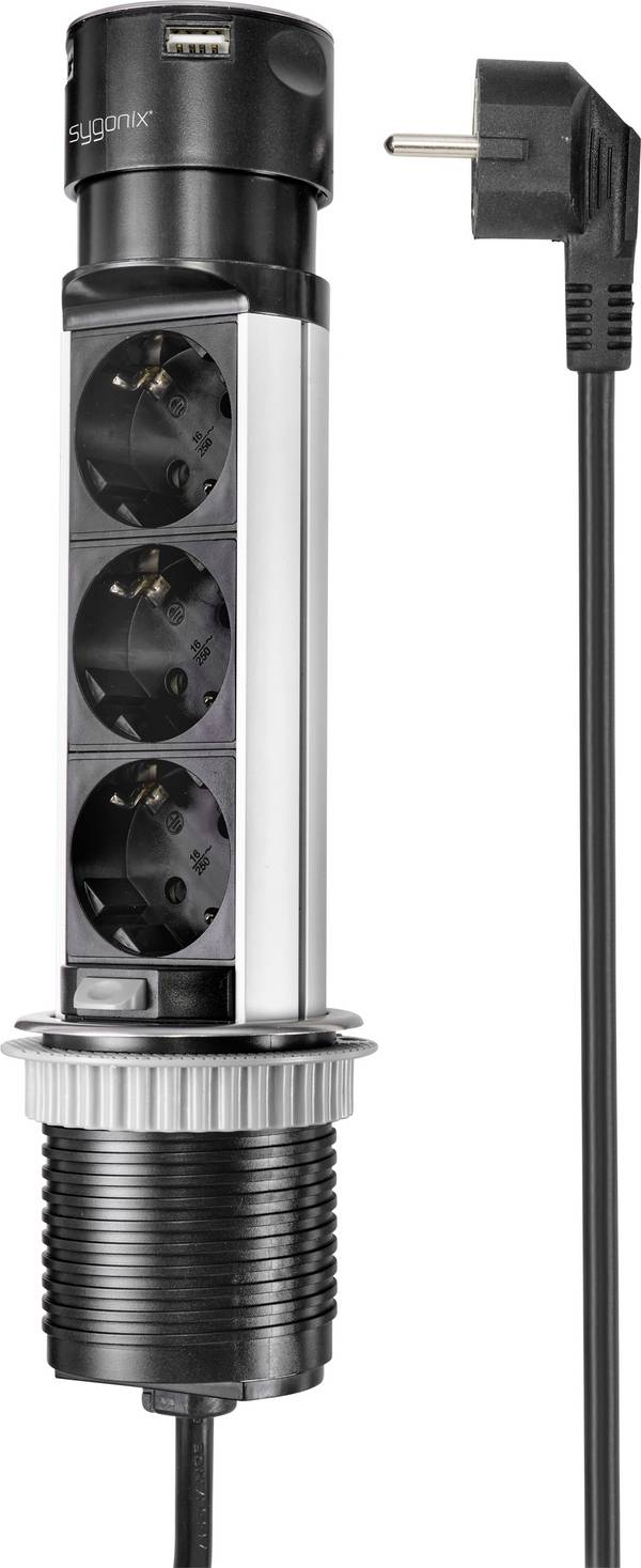 Sygonix SY-4997104 Multipresa verticale a torre  Nero, acciaio inox Schuko 1 pz.