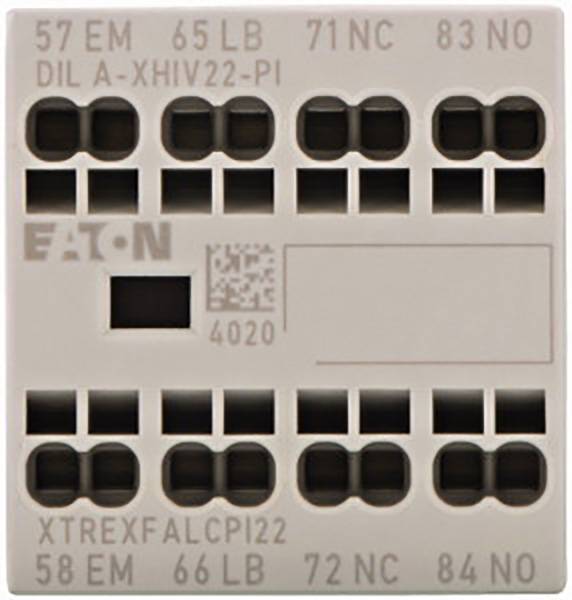 Un adattatore beige quadrato con diversi ingressi numerati e un codice QR. Il nome del marchio 'EATON' e il numero di modello sono visibili.