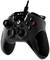 Un controller da gaming nero con tasti, joystick e pulsanti colorati illuminati. Cavo collegato in alto.