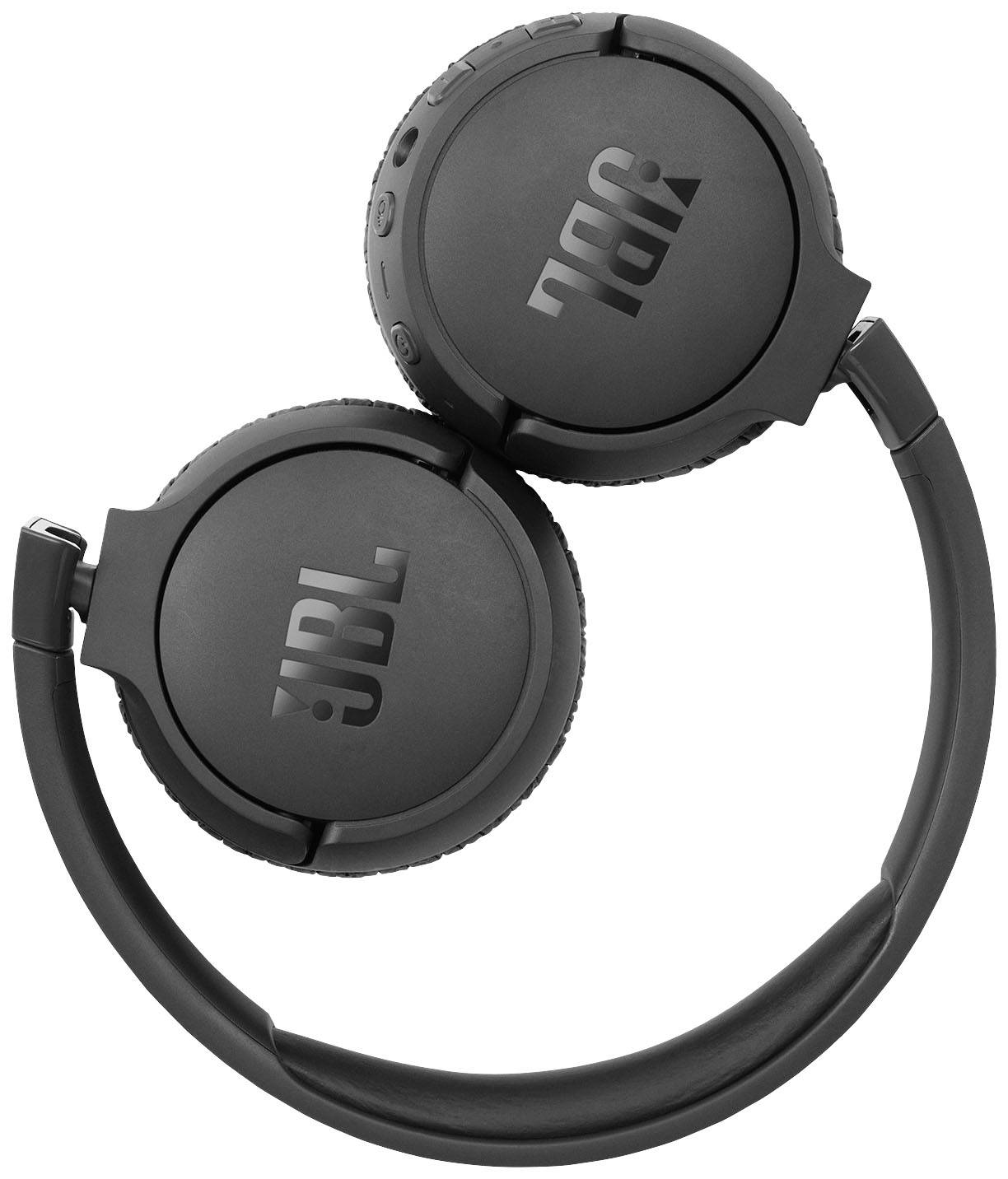 Un paio di cuffie on-ear wireless del marchio con design pieghevole, principalmente in nero, ideali per ascoltare musica in movimento.