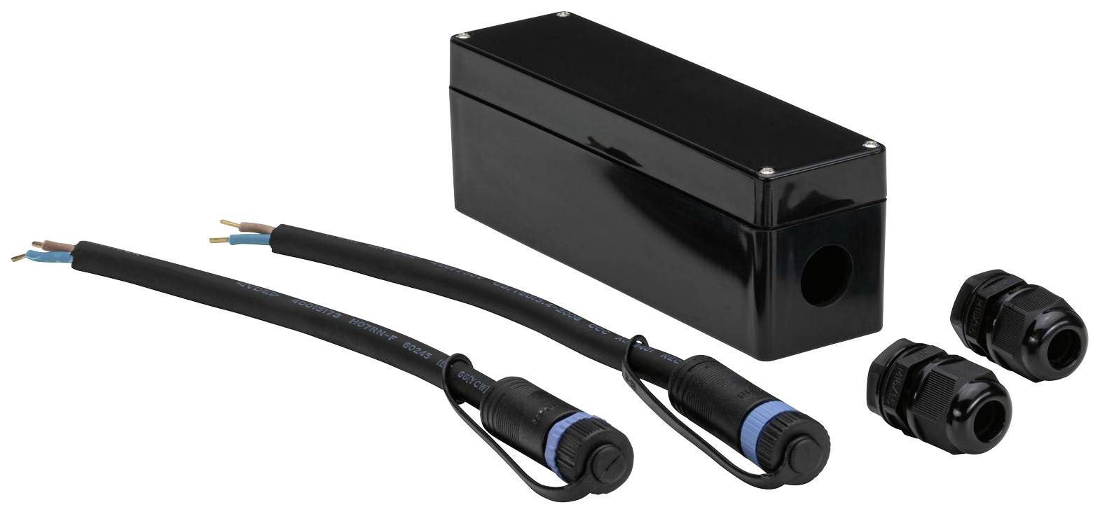 Un quadro elettrico nero con cavi e connettori, adatto per installazioni elettriche o connessioni.