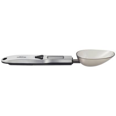 Bilancia digitale da cucina a forma di cucchiaio con display e tasti, ideale per misurare con precisione piccole quantità di ingredienti.